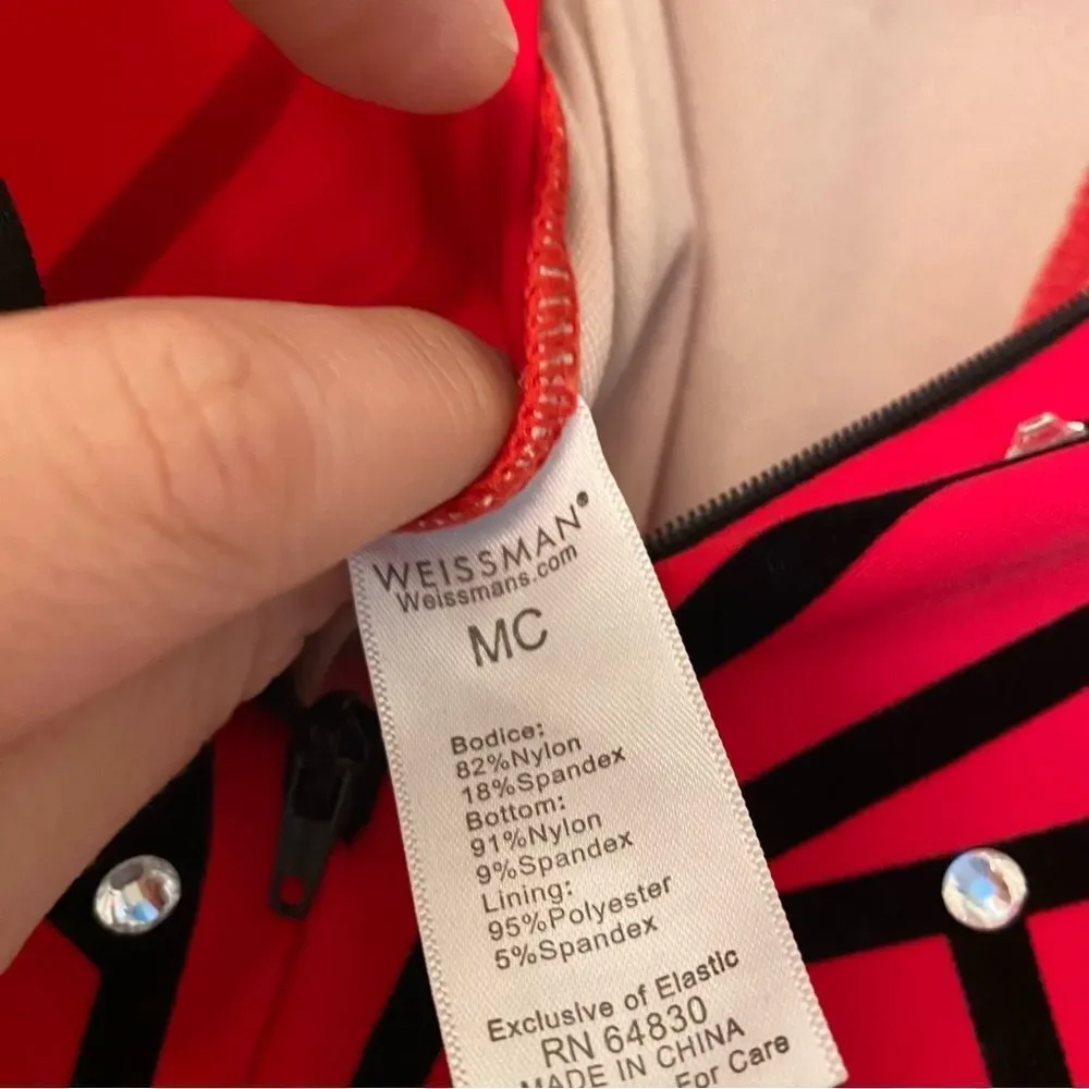 WEISSMAN Elite Dance Costume unitard black red Not My Responsibility 14114 MC